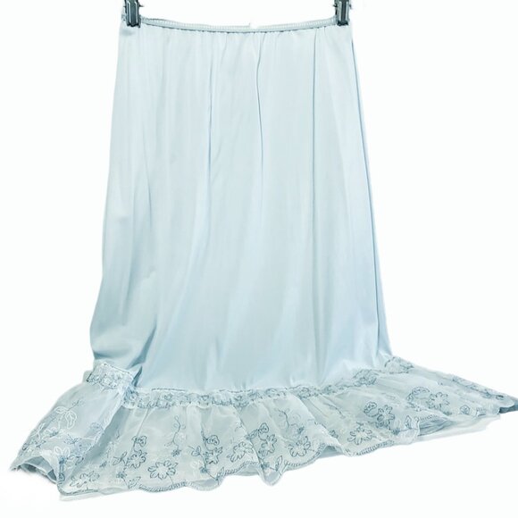 1950s Pale Blue Vintage Half Slip Petticoat With A Ruffle Bottom And Embroidery - Picture 1 of 5